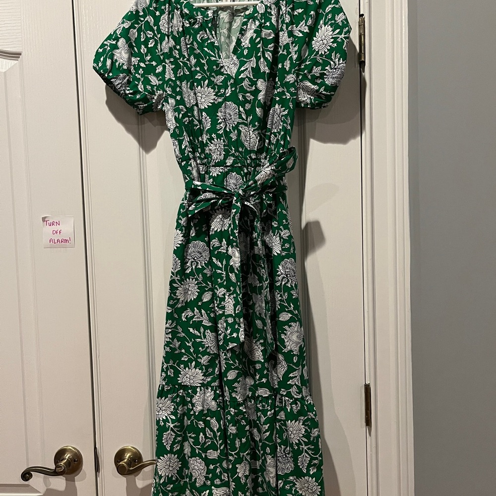 J. Crew Factory Emerald Green Floral Wrap Midi Dress